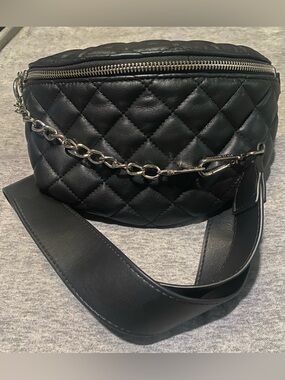 Quilted Black Leather Crossbody Belt Bag